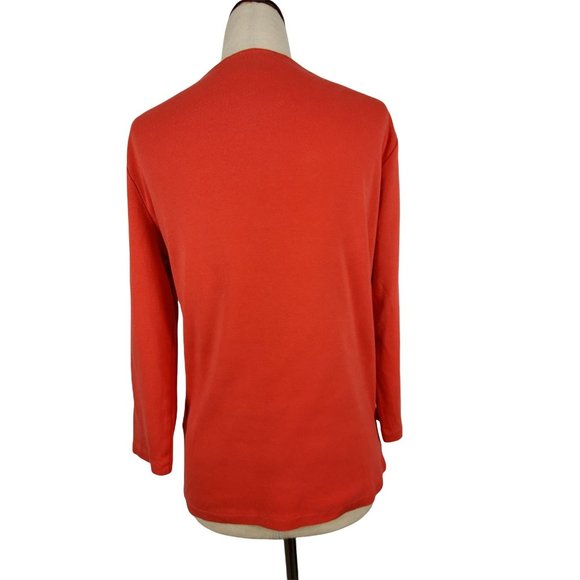 Rafaella Women tops sz S coral 3/4 sleeve embellished  cotton - Picture 2 of 6